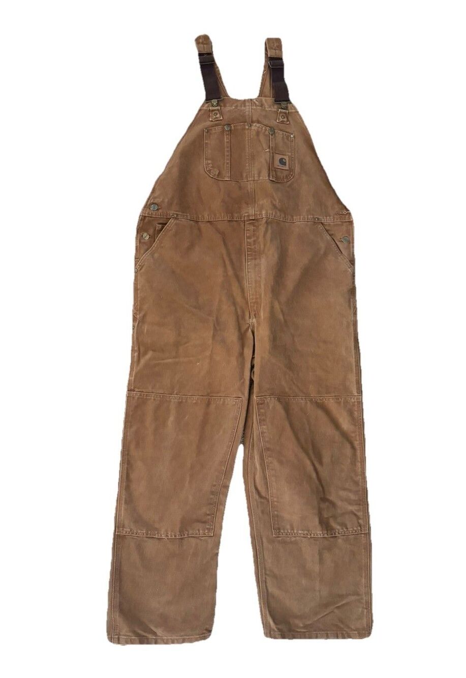 Carhartt R06 BRN Duck Bib Overalls Double Knee Brown Workwear 44x30 Men's XXL
